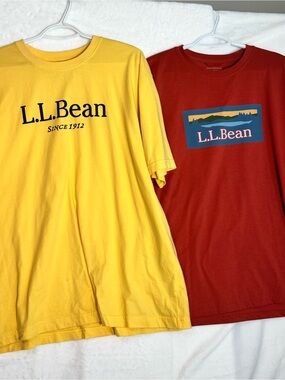 Men’s L.L.Bean Yellow & Rust Red Logo T-Shirts, Traditional Fit, Size XL
